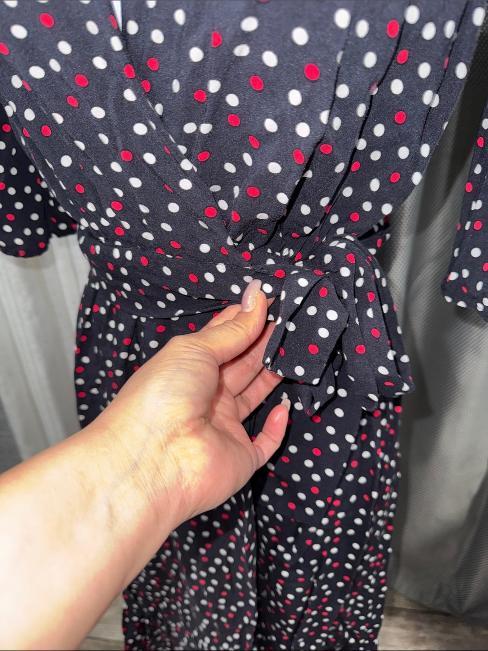 ZARA- Navy Polka Dot Wrap Midi Dress Size: XS - Picture 9 of 15
